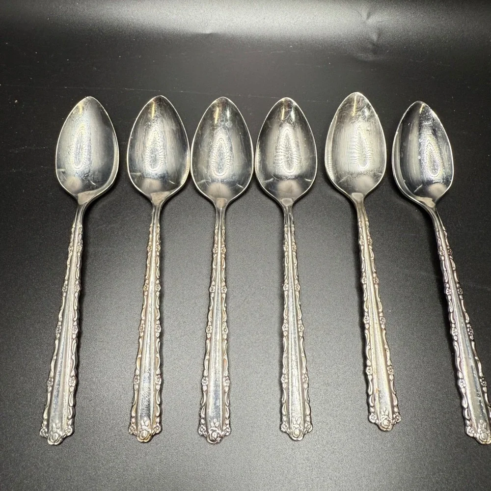 Oneida Deluxe Stainless Flatware Spoons‎ Set of 6 Elegant Floral Etching